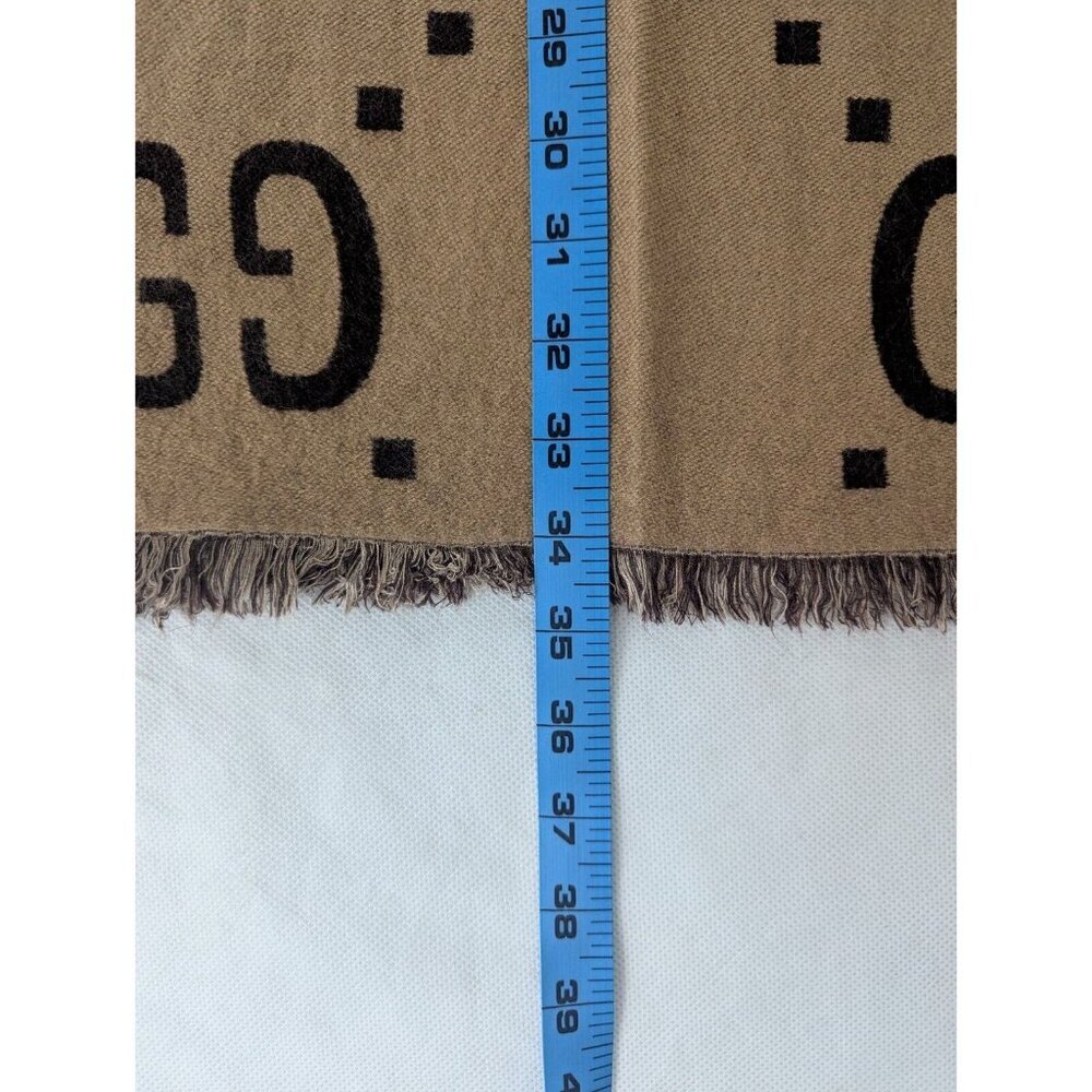 Gucci Jacquard GG Monogram Pattern Wool Silk Scarf Brown/Beige Made in Italy. - Picture 5 of 6
